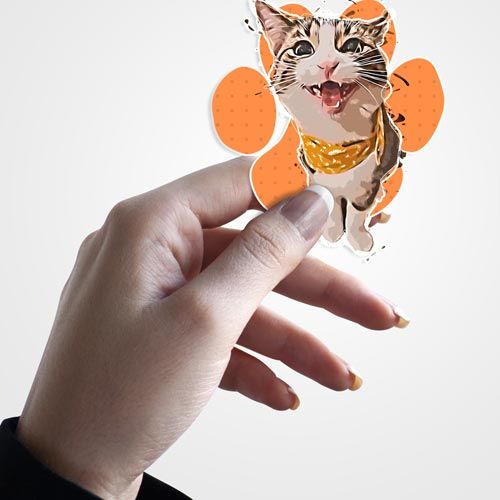 pet cat sticker in hand